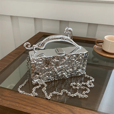 Leopard handle Luxury Gold Silver Party Evening Bag For Women Chain Clutch Handbags And Purses Mini Crossbody Shoulder Phone Bag